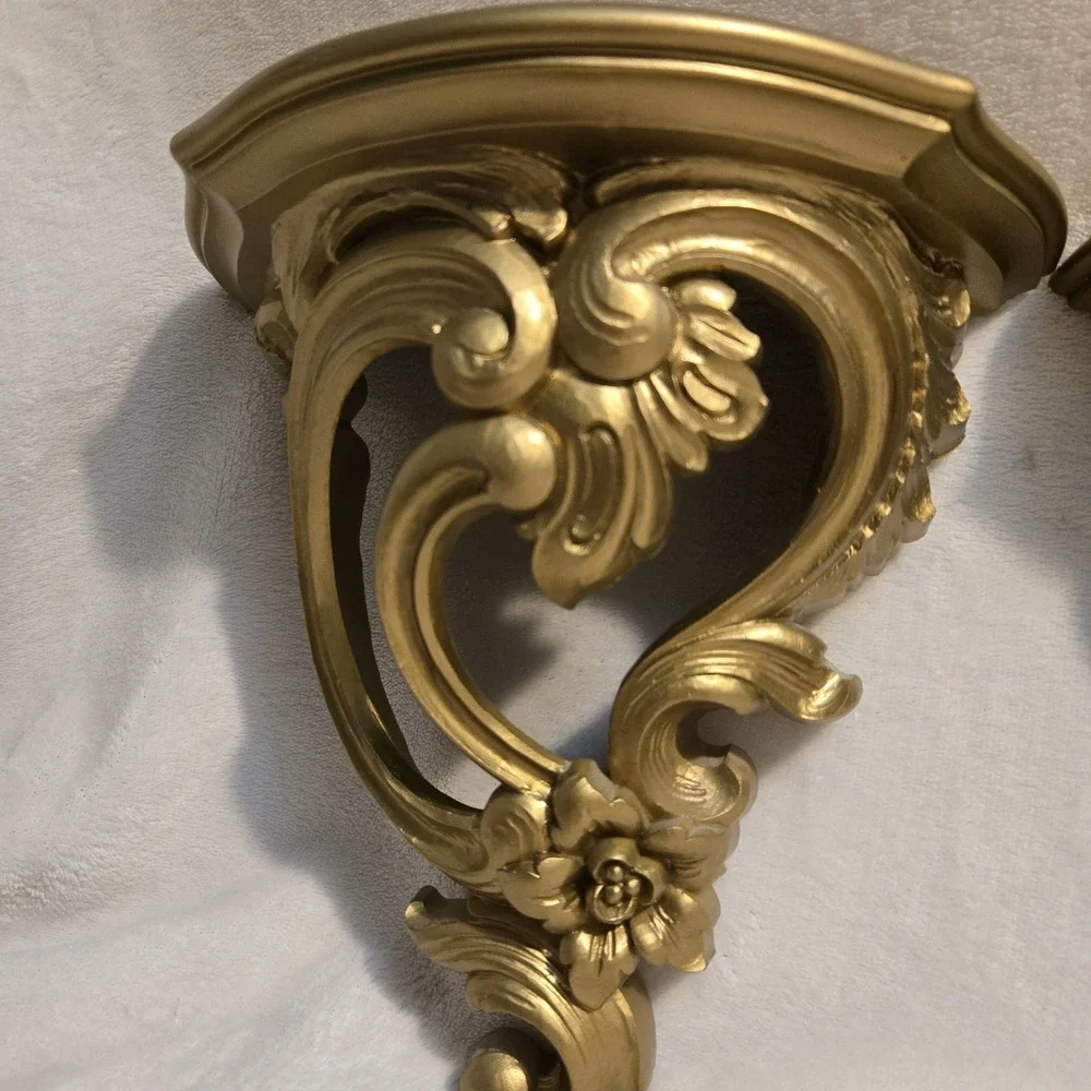 Vintage Retro 1970 Dart Industries #3507 Wall Shelves Ornate Gold Set of 2 MCM